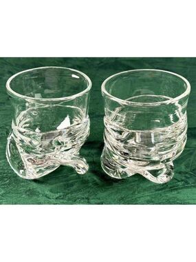 Guy Martin Signed 2000 Quebec Studio Art Glass Tumblers Hand Blown Clear Pair